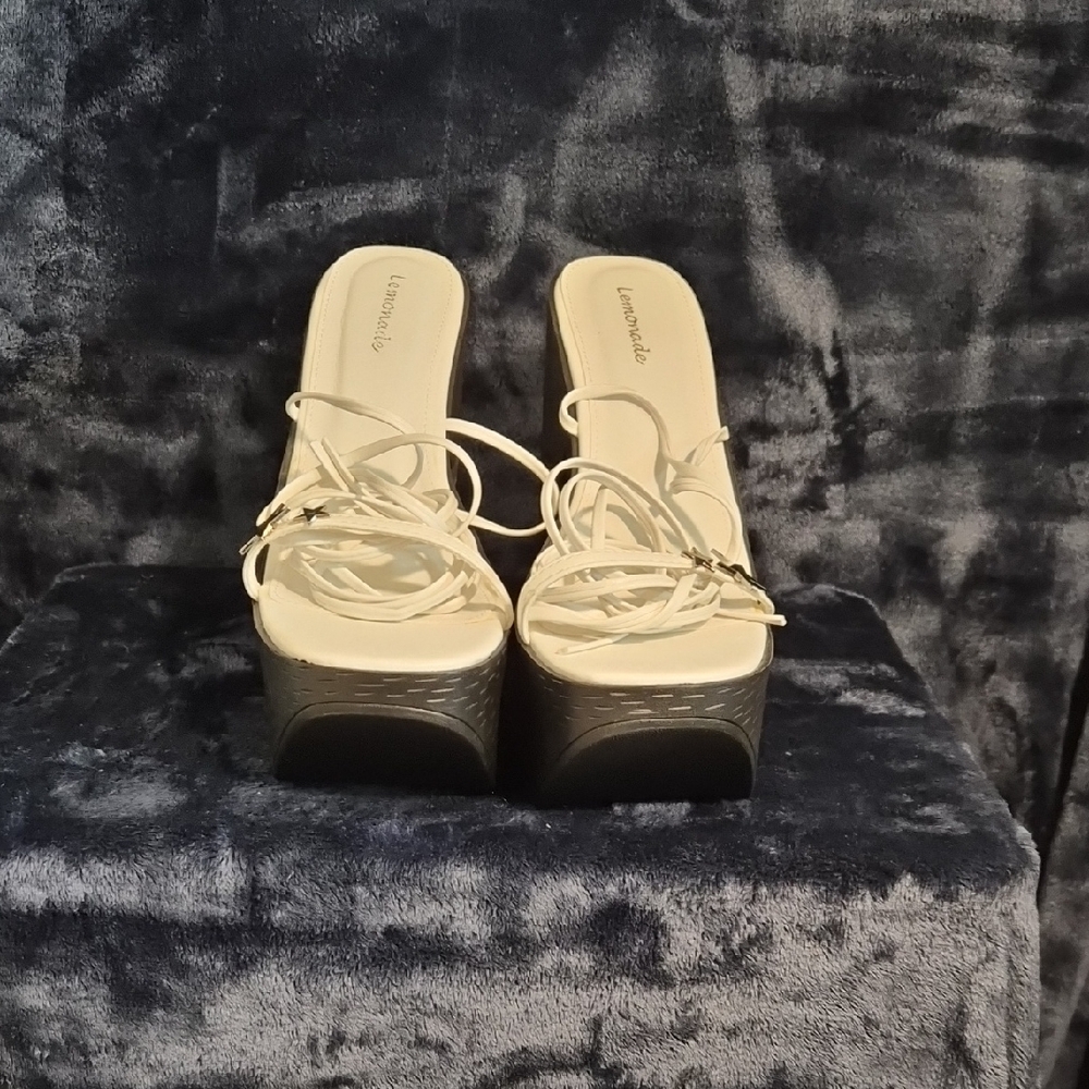 Women's White And Black Wedge Sandals